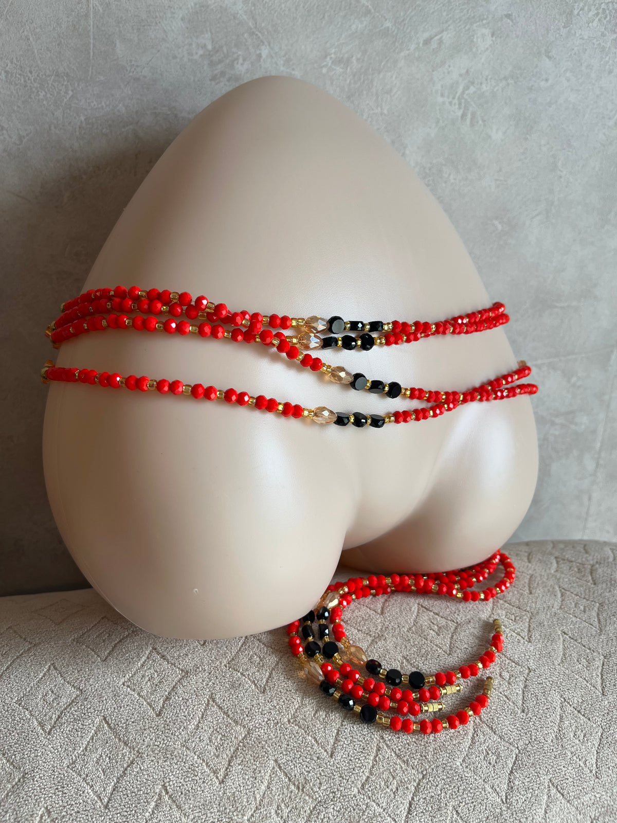 Luxurious Handmade beaded body jewellery Red orange and gold and a touch of black beads