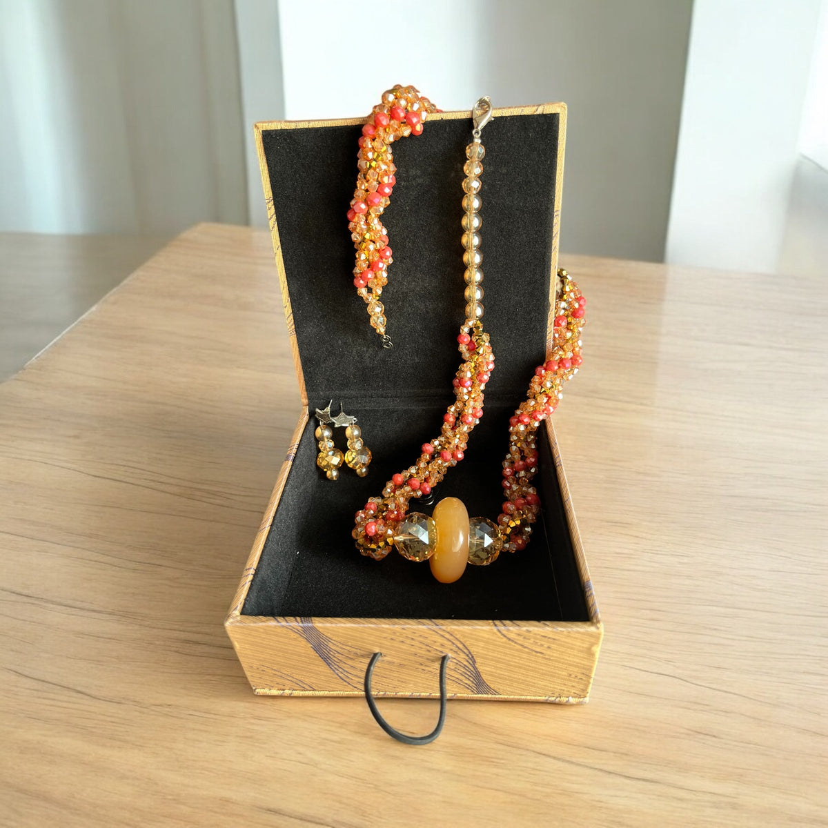 Handmade crystal beaded necklace earrings bracelet jewellery set