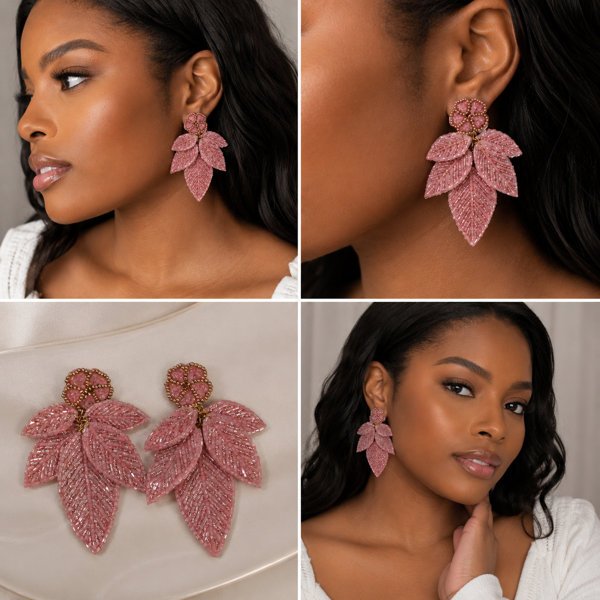 Leaf Beaded Drop Earrings Bohemian Dangling Earrings