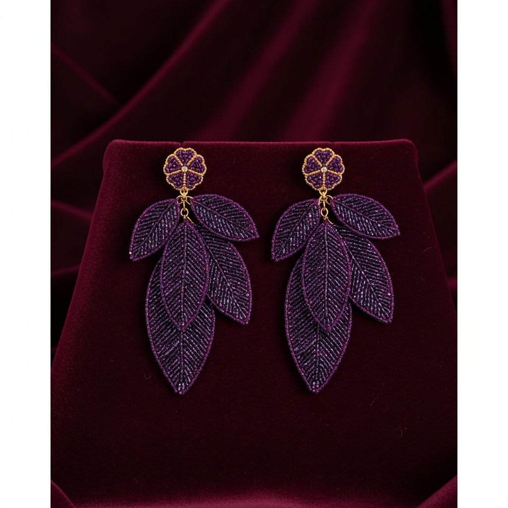 Purple Earrings - Burgundy Velvet Background