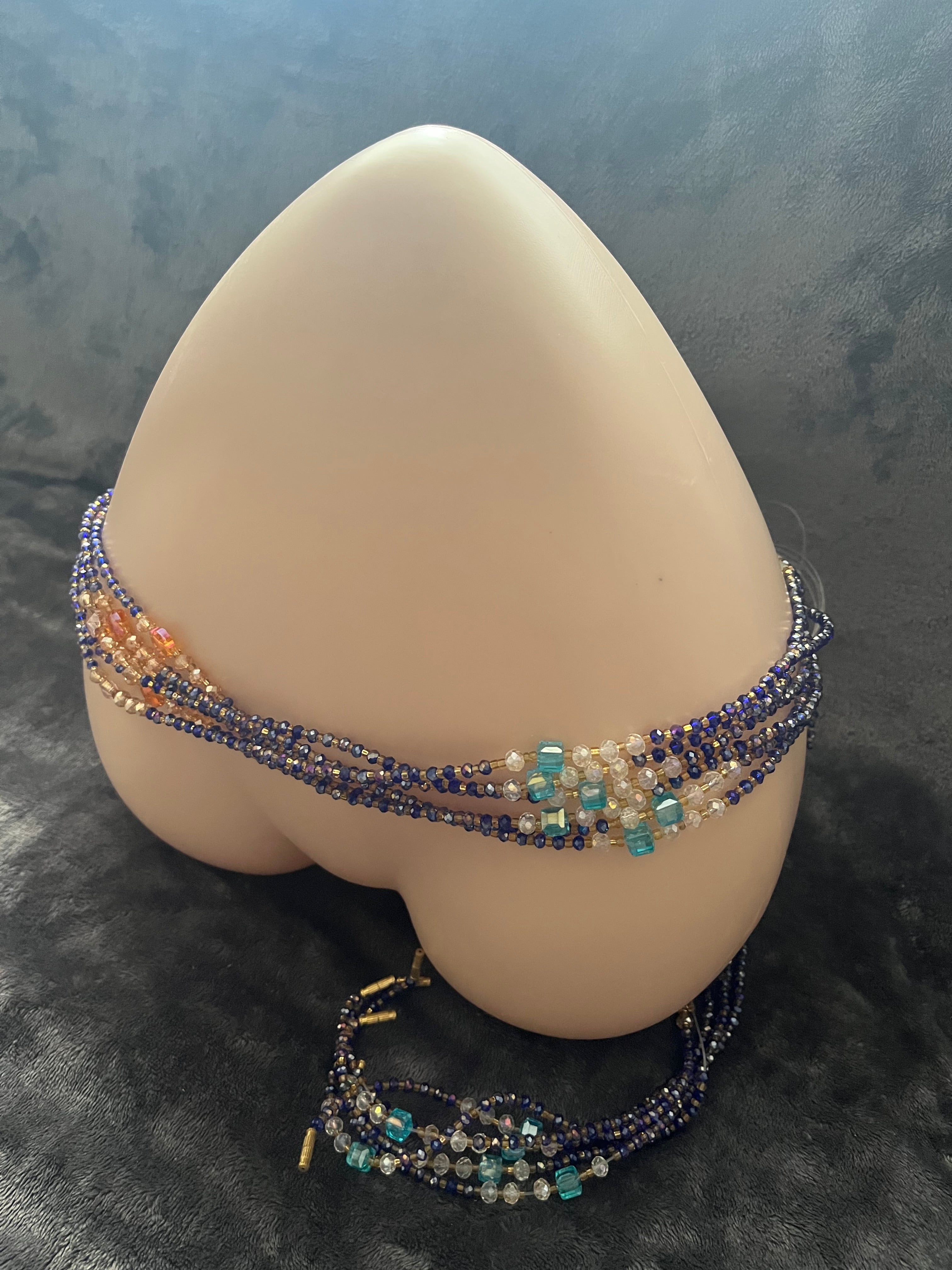 Handmade waist beaded body jewellery screw on crystal beads chain