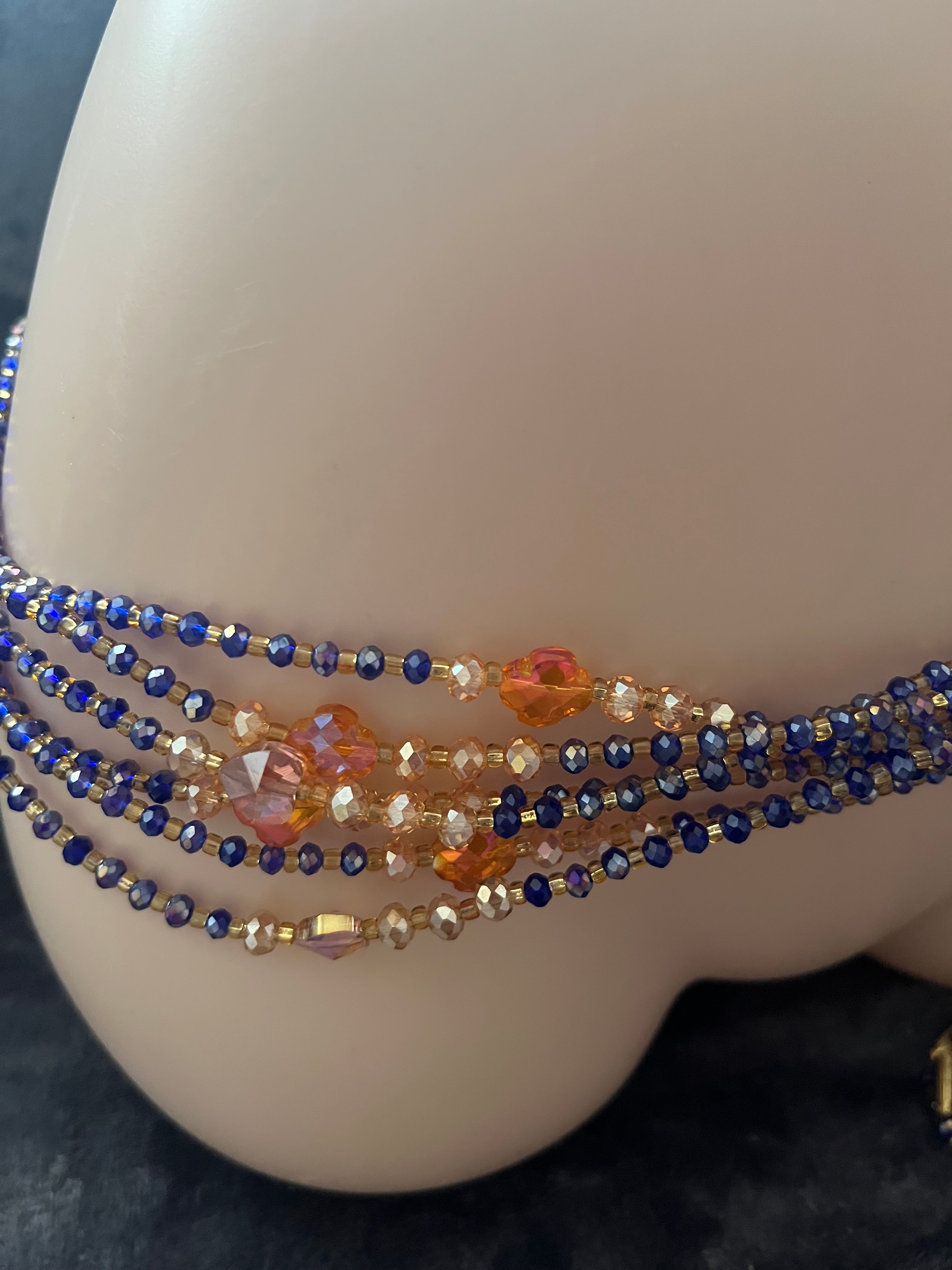 Handmade waist beaded body jewellery screw on crystal beads chain