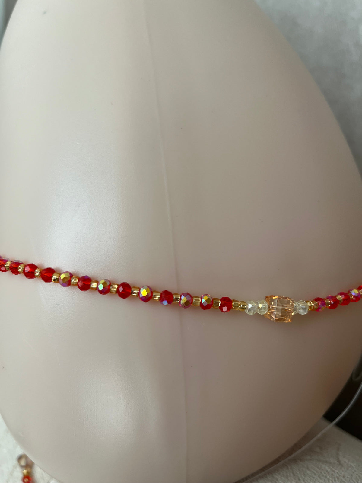 Luxurious Handmade beaded body jewellery Red orange and gold and a touch of black beads