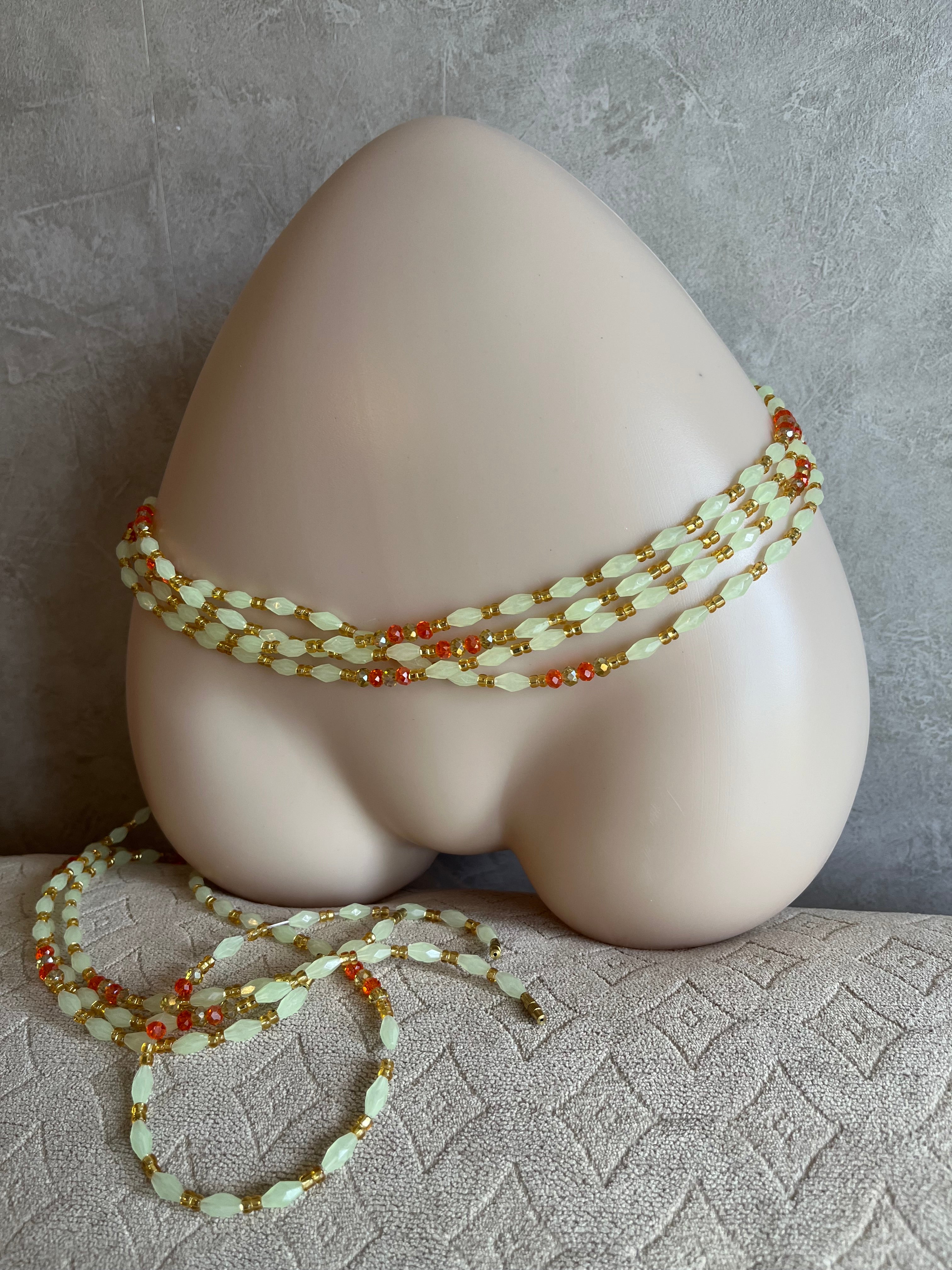 Handmade waist chain with crystal beads and glow beads screw-on lock