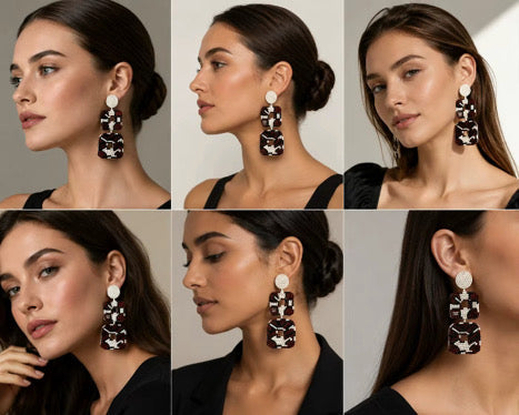 Bohemian long drop earrings Square shaped dangling earrings
