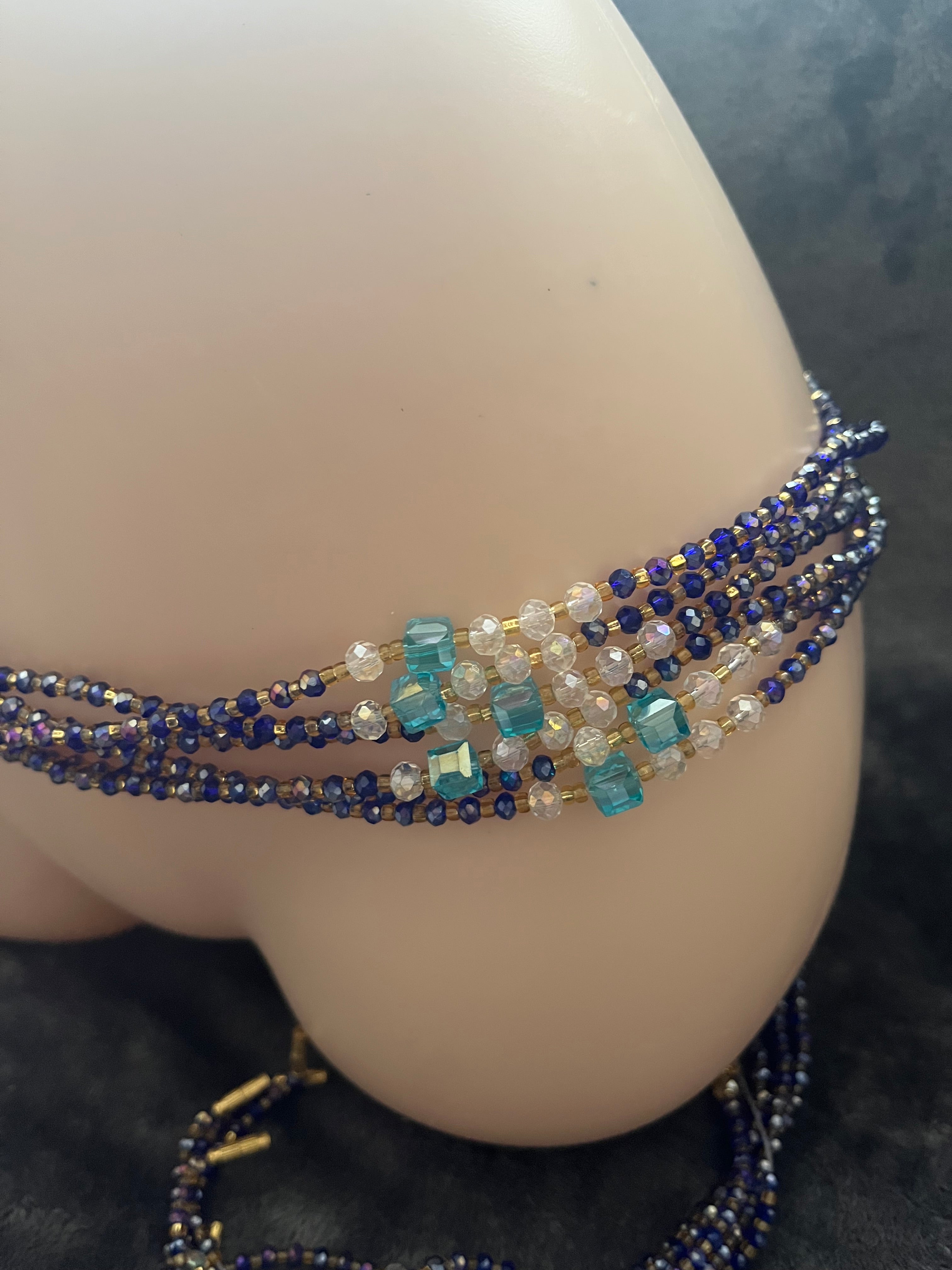 Handmade waist beaded body jewellery screw on crystal beads chain