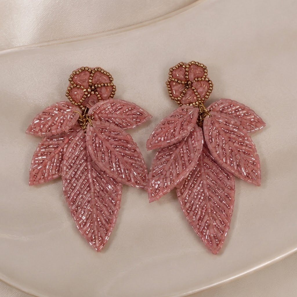 Leaf Beaded Drop Earrings Bohemian Dangling Earrings
