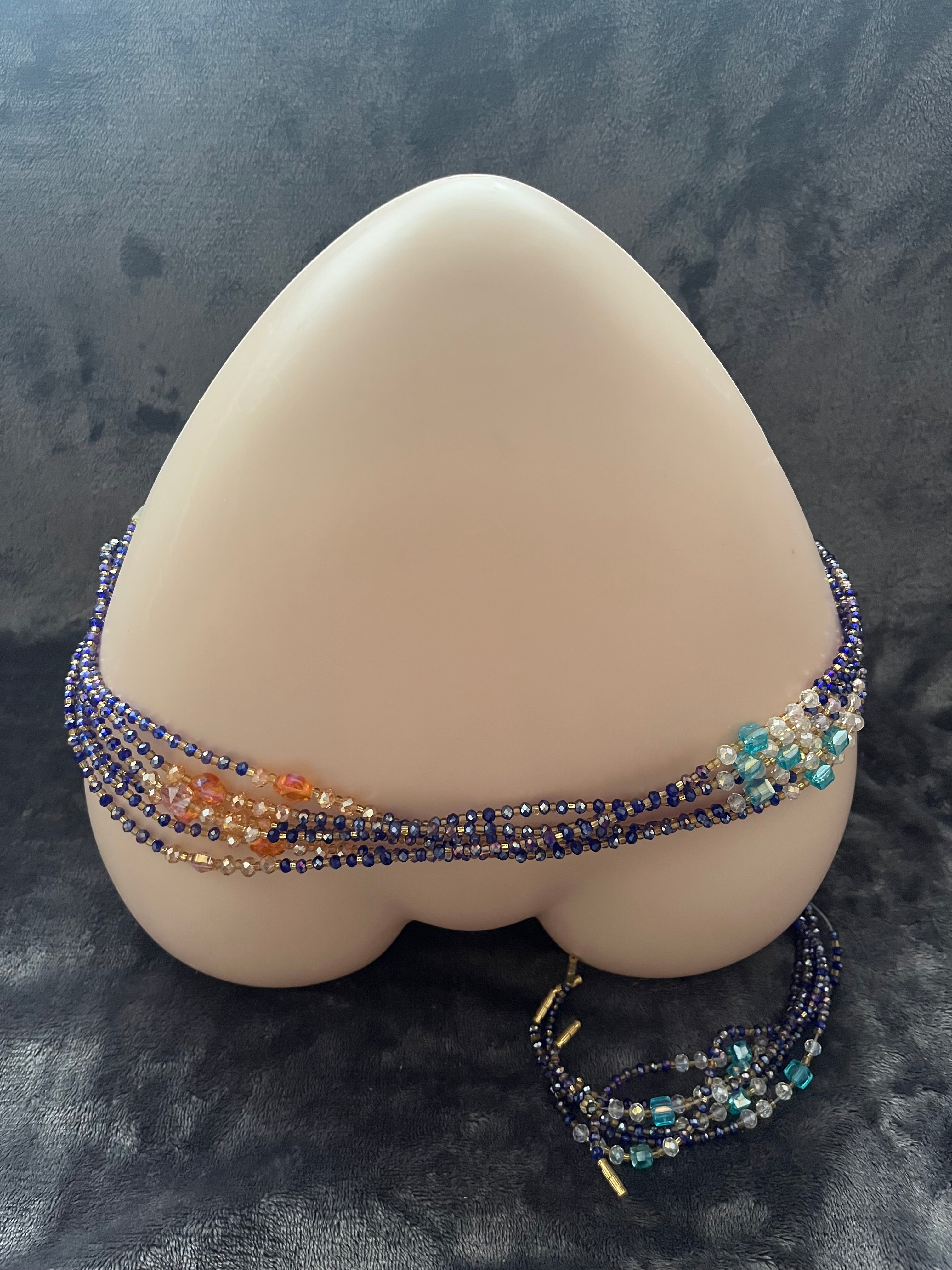 Handmade waist beaded body jewellery screw on crystal beads chain