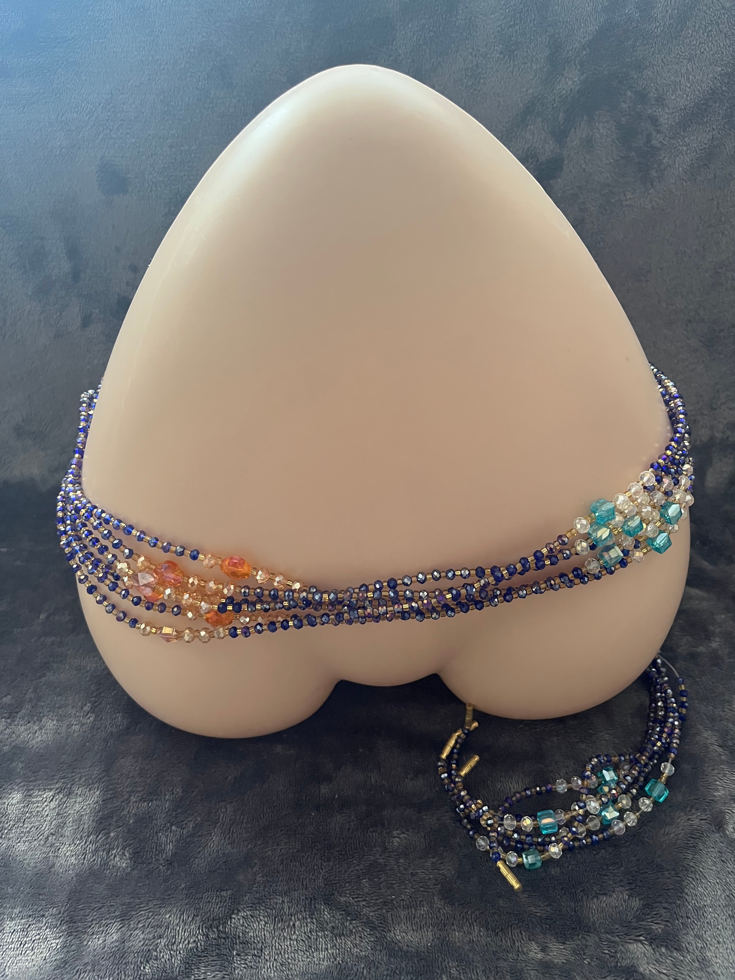 Handmade waist beaded body jewellery screw on crystal beads chain