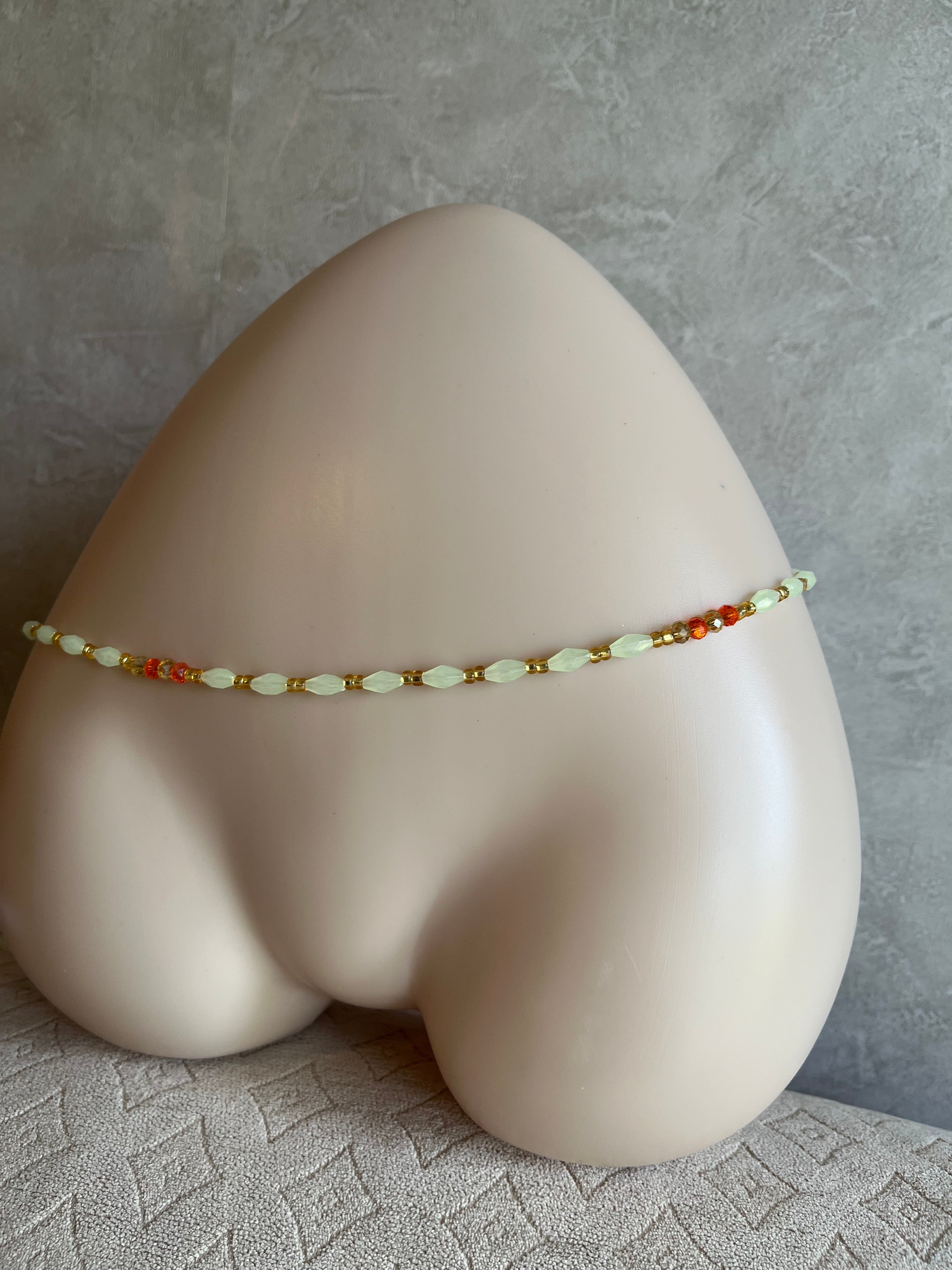 Handmade waist chain with crystal beads and glow beads screw-on lock