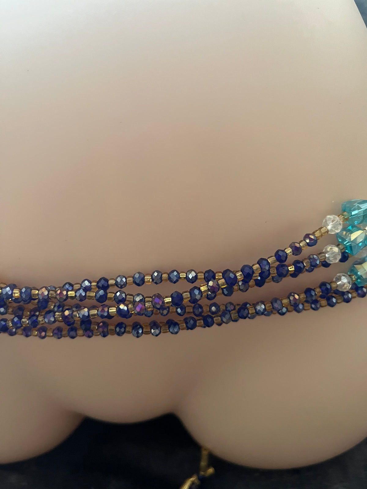 Handmade waist beaded body jewellery screw on crystal beads chain Royal blue