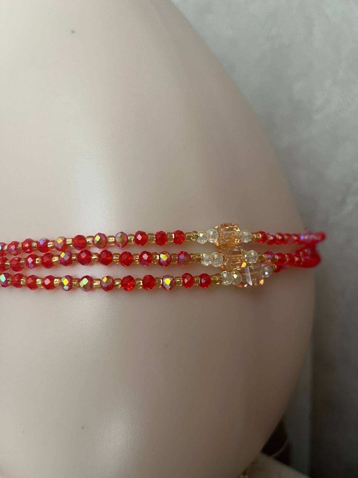 Luxurious Handmade beaded body jewellery Red orange and gold and a touch of black beads