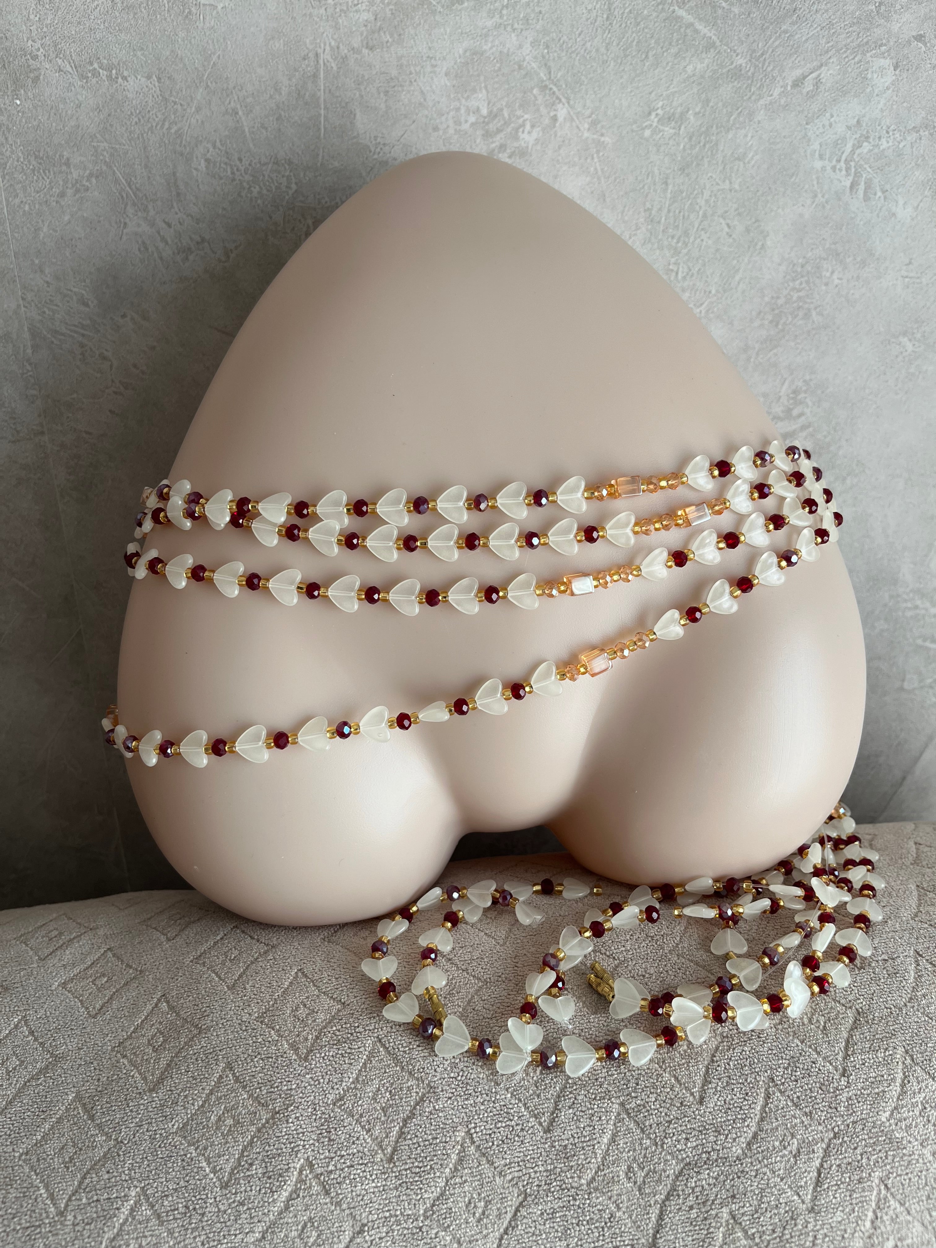 Handmade beaded body jewellery with glow beads and crystal beads