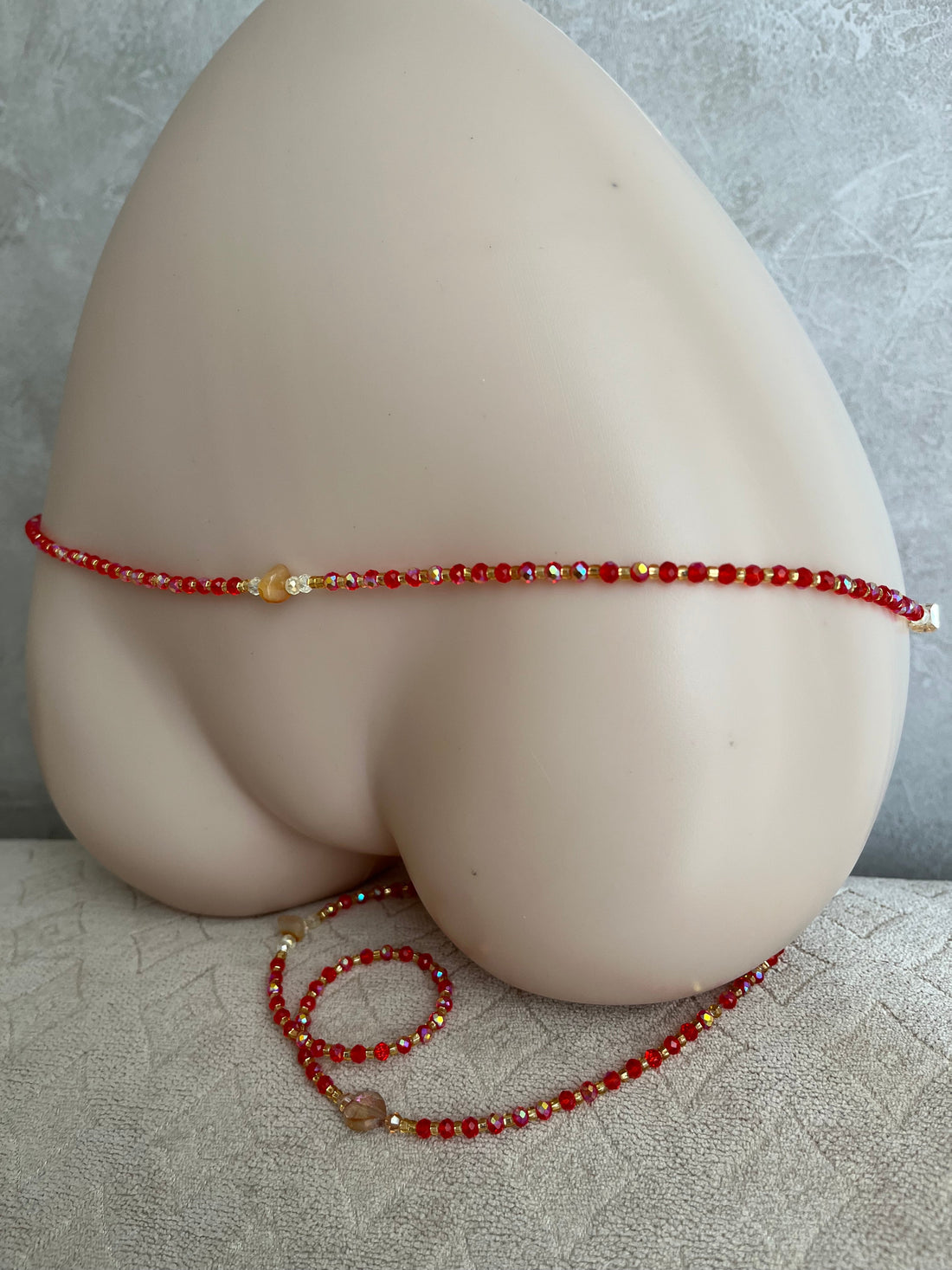 Luxurious Handmade beaded body jewellery Red orange and gold and a touch of black beads