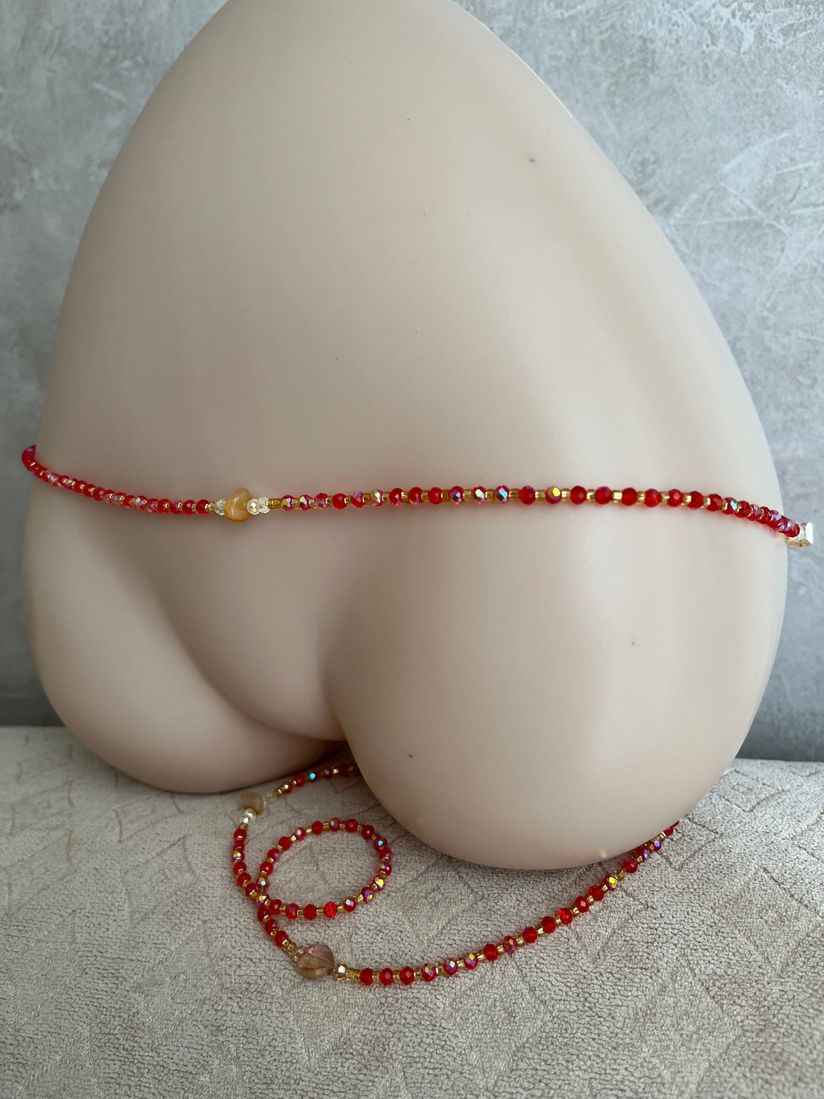 Luxurious Handmade beaded body jewellery Red orange and gold and a touch of black beads