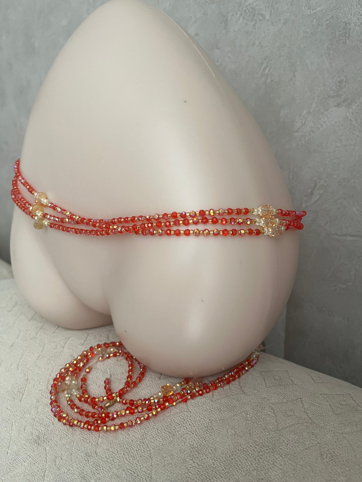 Luxurious Handmade beaded body jewellery Red orange and gold and a touch of black beads