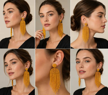 Yellow Bohemian long Tassel Drop Beaded Earrings