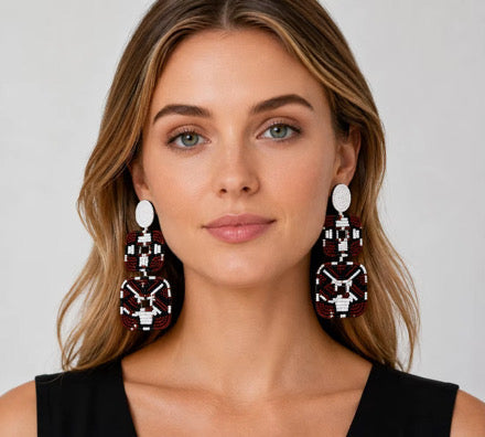 Bohemian long drop earrings Square shaped dangling earrings