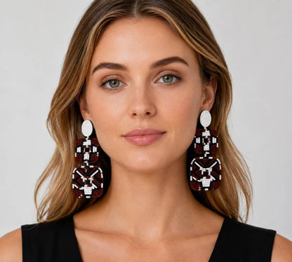 Bohemian long drop earrings Square shaped dangling earrings