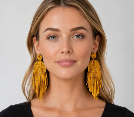Yellow Bohemian long Tassel Drop Beaded Earrings