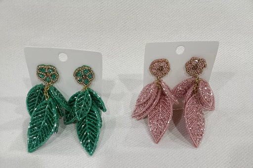 Leaf Beaded Drop Earrings Bohemian Dangling Earrings