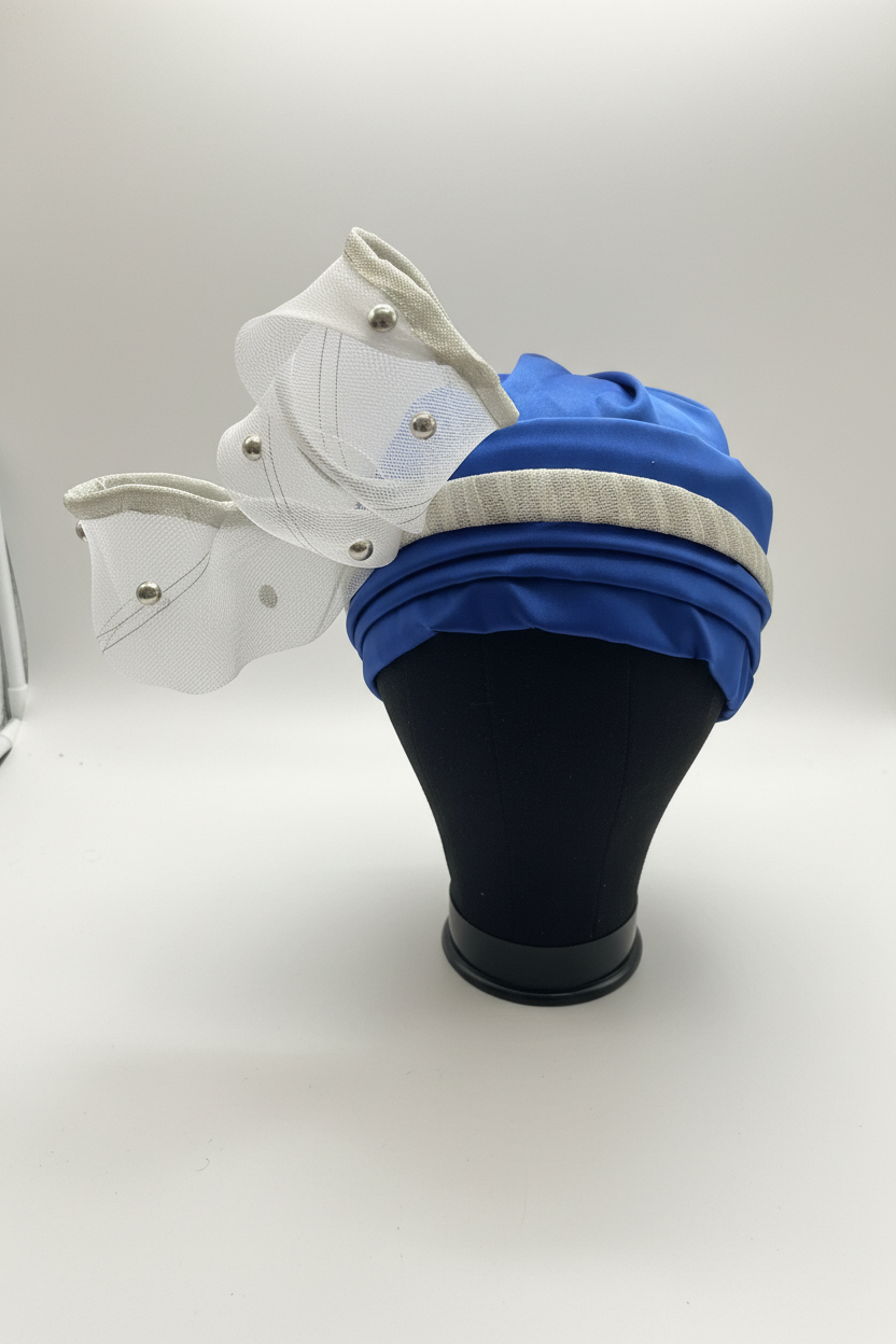 Blue fascinator front white