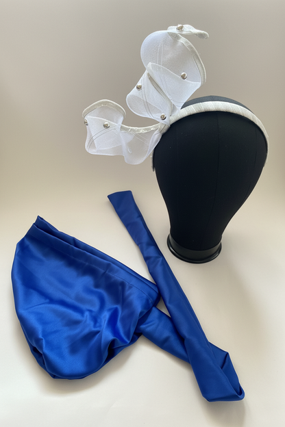Blue fascinator full set white