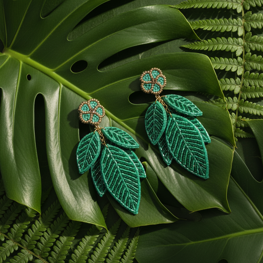 Green Earrings - Botanical Background