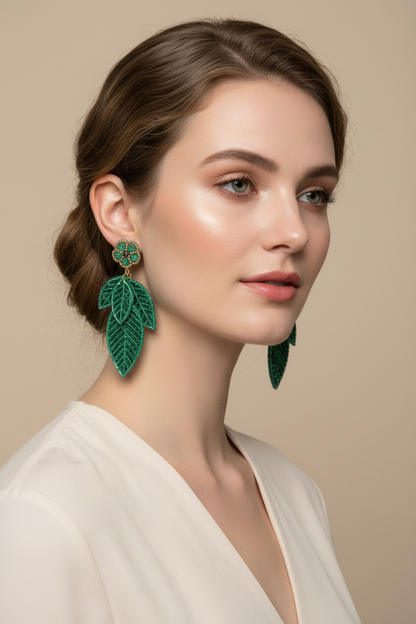 Green Earrings - Fair Skin Model