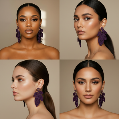 Purple Earrings - Diverse Model Grid